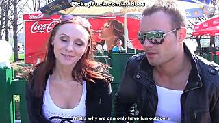 A guy spots a redhead in the park and they end up together outdoors