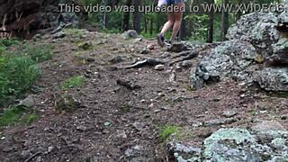 guy spies hot brunette milf housewife nude walking outdoors fetish
