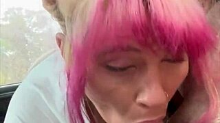 Street hooker drops to knees for deepthroat blowjob then bends over car hood for bareback pounding cum in mouth cleanup
