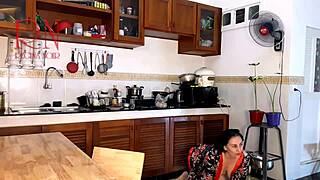 Housewife Maid in Pantyhose Cooks Naked to Kitchen Orgasm