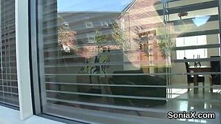 unfaithful english milf flashes her massive hanging tits!