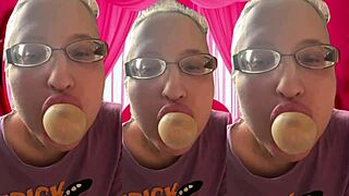 asmr glasses girl bursts bubblegum bubbles in headphones