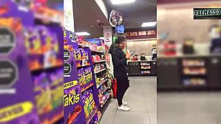 Caught shopping she begs stranger to film shaved pussy doggystyle fuck