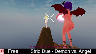 demon strips angel in erotic lesbian clothes rip game