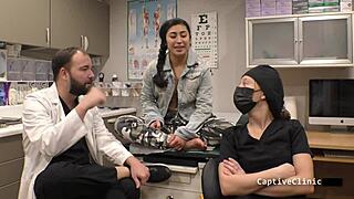 what secrets hide in jasmine rose's remote interrogation as the latex nurse spreads shaved pussy for dildo humiliation?