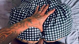 that long dress clings to her curvy fat ass as bbc pounds her doggystyle in homemade pov