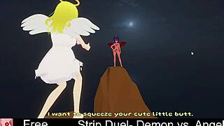 demon strips angel in erotic lesbian clothes rip game