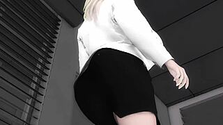 whoa, secretary's belly swells huge from wild inflation play on desk.