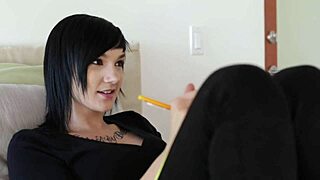 Tattooed Lesbian Goths Tongue Shaved Soft Pussies in Fishnets Heels Lingerie on Bed