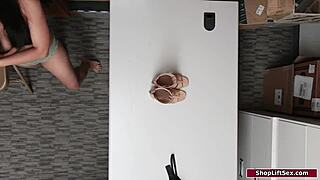 Busty asian shoplifter in lingerie gets clothes ripped deepthroated facefucked by dominating cop at work