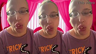 asmr glasses girl bursts bubblegum bubbles in headphones