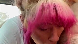 Street hooker drops to knees for deepthroat blowjob then bends over car hood for bareback pounding cum in mouth cleanup