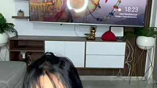 this cute latina brunette loves teasing her big ass with dildos