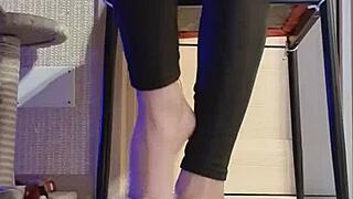 damn this dirty british slut in leggings fingers her feet in shower