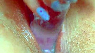 Whoa this teen babe's puffy shaved pussy slides on glass dildo sensually! 😍💦🔥