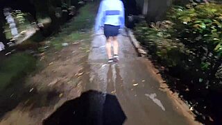 Inviting Rain-Soaked Stranger Girl Home from Street Flashing Wet Thong Panties