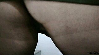 Massive GG sister-in-law flashes see-through skirt on public stairs!