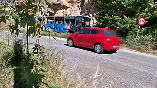 two horny italian lesbian hitchhikers share my cock for outdoor double blowjob and fuck