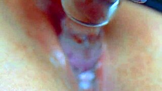 Whoa this teen babe's puffy shaved pussy slides on glass dildo sensually! 😍💦🔥