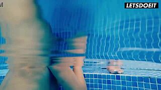 carolina abril and tiffany tatum start with sensual kissing and licking before fingering pussies and muff diving poolside