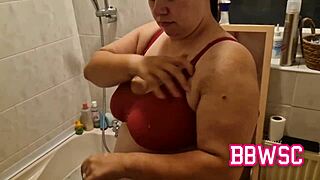Hey busty BBW wife, doesn't your fat ass look amazing teasing in that bathtub show?
