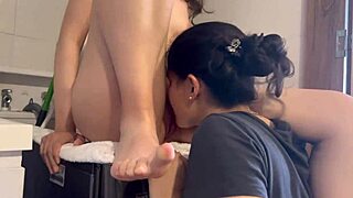 She plays doctor and patient with stepbrother's wife on the washer to cure her ills.