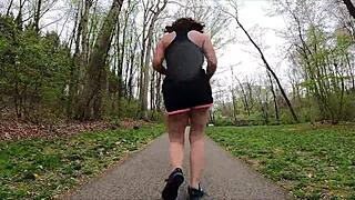 Curvy big ass housewife slut in miniskirt flashes spreads and humiliates her asshole outdoor publicly