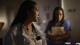 doctor vicki chase seduces nurse sinn sage's romantic side in steamy hospital tribbing kiss