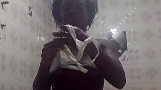 crazybitch fingers pussy and shoves monster dildos in ass before showering with huge cocks