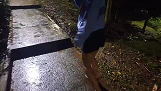 Inviting Rain-Soaked Stranger Girl Home from Street Flashing Wet Thong Panties