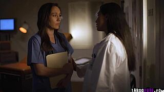 doctor vicki chase seduces nurse sinn sage's romantic side in steamy hospital tribbing kiss
