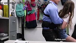Skinny brunette suspect takes mall cop's monster cock doggystyle?