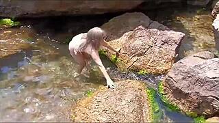 Exhibitionist German Mommy Flashes Trimmed Pussy and Big Tits Naked on Crowded Beach