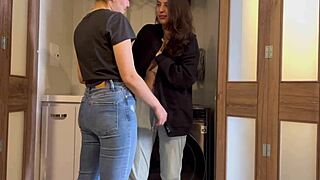 She plays doctor and patient with stepbrother's wife on the washer to cure her ills.