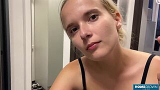 Sexy Blonde in Yoga Outfit Teases Huge Cock with Lollipop Seduction Roleplay