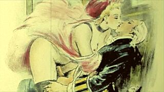 detailed hairy nudes posed in antique retro vintage erotic art scenes