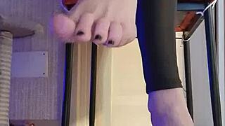 damn this dirty british slut in leggings fingers her feet in shower