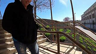 Curvy big ass housewife slut in miniskirt flashes spreads and humiliates her asshole outdoor publicly