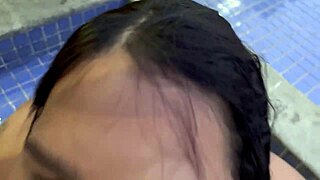 First time 20yo Maria BBW sneaks pool blowjob on my huge cock she sucks like pro