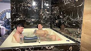 Sexy latina joins friend for hard jacuzzi fuck with deepthroat and doggystyle