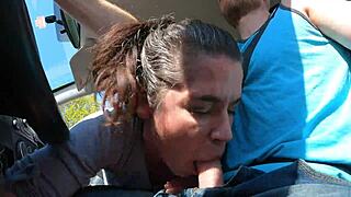 Lucky Uber Driver's Wife Gulps Down Hot Jizz Facial in Secret Ride