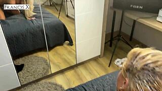 Blonde's steamy bedroom creampie session