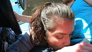 Lucky Uber Driver's Wife Gulps Down Hot Jizz Facial in Secret Ride