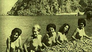 vintage nudists reveal hairy beavers on retro beach outings