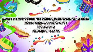 curvy nymphos like britney amber, julie cash, ashli ames and latina vicki chase go wild in mardi gras orgy with face sitting and rides