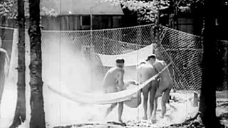 vintage nudists reveal hairy beavers on retro beach outings