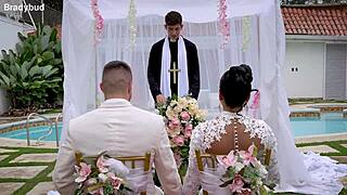 Mariana Martix's big natural tits shake as infiel wife fucks priest on wedding day
