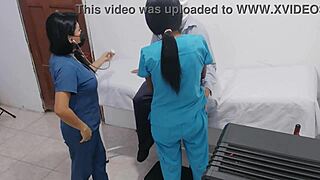 slutty latina and ebony nurses seduce patient into steamy hospital fuck session