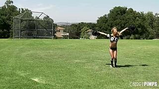 Busty cheerleader Honey seduces QB Charles with shaved pussy ride.