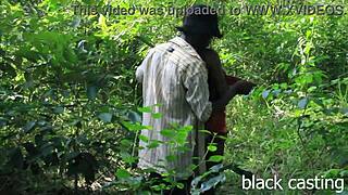 farmers caught skinny petite ebony teen with small waist taking big black cock outdoors